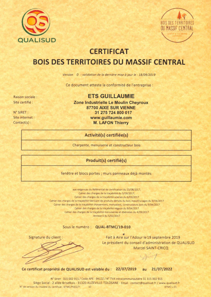 Certification guillaumie construction bois